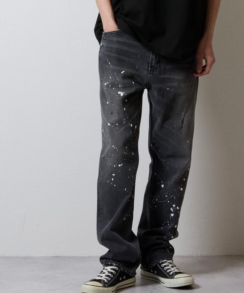 NUMBER (N)INE（ナンバーナイン）の「HAND PAINTED STRAIGHT DENIM JEANS VINTAGE WASH / ハンドペイント ストレート デニム ジーンズ ヴィンテージ ウォッシュ（デニムパンツ・メンズ・インディゴブルー/ブラック・4/3/2）」の6枚目の写真