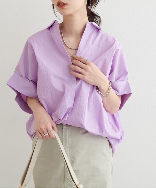 LARUTA(ラルータ)の「【LARUTA】ドルマンスキッパーシャツ(シャツ/ブラウス・レディース・ラベンダー/ミント/その他1/ネイビー/オフホワイト・FREE)」の4枚目の写真