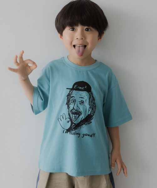 MAKE YOUR DAY(メイクユアデイ)の「OKアインシュタイン柄半袖Tシャツ(Tシャツ/カットソー・キッズ・イエロー/ミント・90/80/140/130/120/100/110)」の2枚目の写真