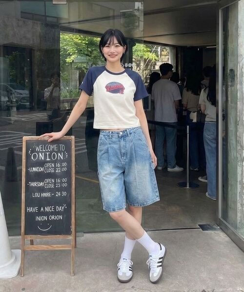 ANEWBROS（アニュブロス）の「ベリーカペンダー バミューダデニムショーツパンツ 3カラー [ANSD_7501]（その他パンツ・レディース・グレー/イエロー×ブラック/ブルー・SMALL/MEDIUM/LARGE/X-LARGE/2XL）」の4枚目の写真