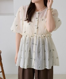 apres jour clair（アプレジュールクレア）の「【apres jour clair】花柄刺繍ペプラムトップス（シャツ/ブラウス）」