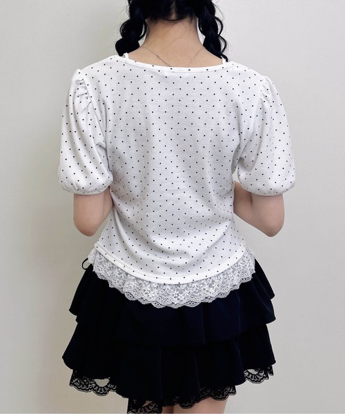 INGNI(イング)の「キャミレイヤード風ダブルリボンレースリブトップス(Tシャツ/カットソー・レディース・その他3/ホワイト系その他3/ライトピンク/ブラック・M)」の8枚目の写真