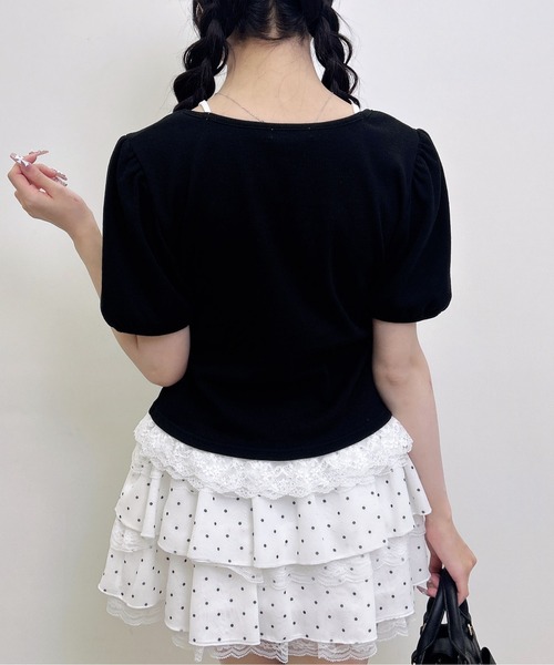 INGNI(イング)の「キャミレイヤード風ダブルリボンレースリブトップス(Tシャツ/カットソー・レディース・その他3/ホワイト系その他3/ライトピンク/ブラック・M)」の14枚目の写真