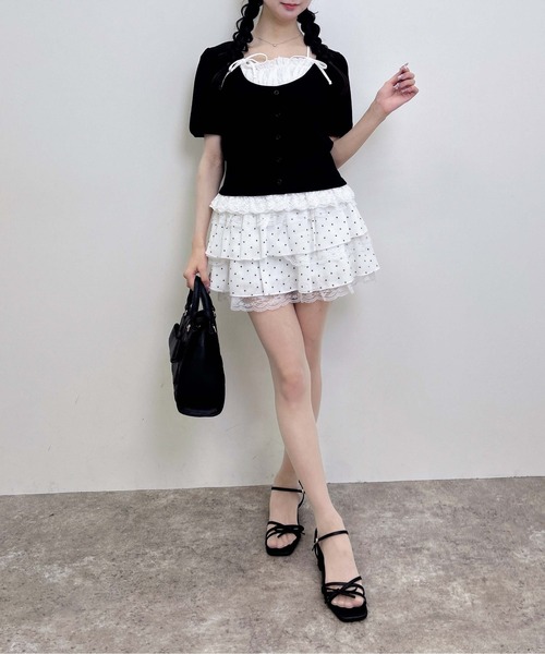 INGNI(イング)の「キャミレイヤード風ダブルリボンレースリブトップス(Tシャツ/カットソー・レディース・その他3/ホワイト系その他3/ライトピンク/ブラック・M)」の15枚目の写真