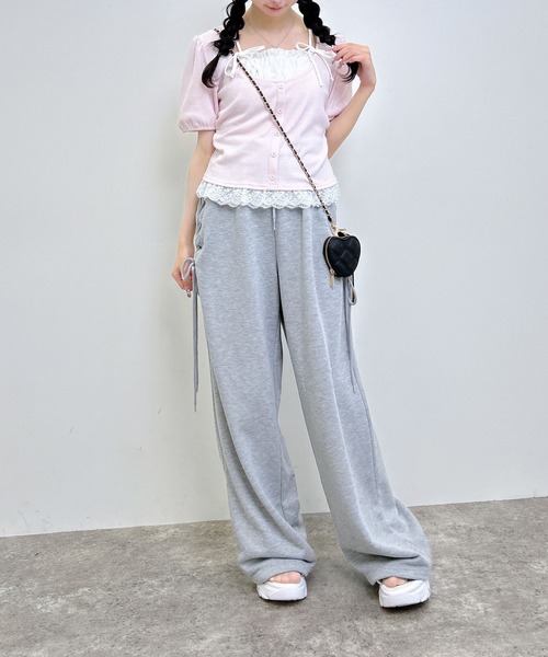 INGNI(イング)の「キャミレイヤード風ダブルリボンレースリブトップス(Tシャツ/カットソー・レディース・その他3/ホワイト系その他3/ライトピンク/ブラック・M)」の22枚目の写真