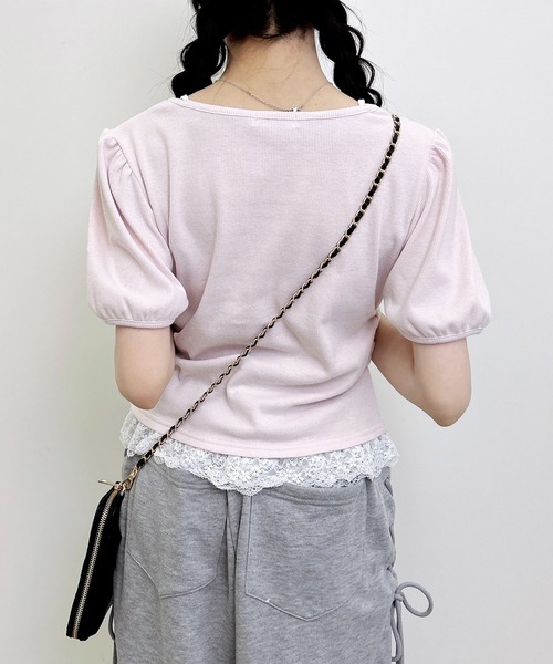INGNI(イング)の「キャミレイヤード風ダブルリボンレースリブトップス(Tシャツ/カットソー・レディース・その他3/ホワイト系その他3/ライトピンク/ブラック・M)」の20枚目の写真