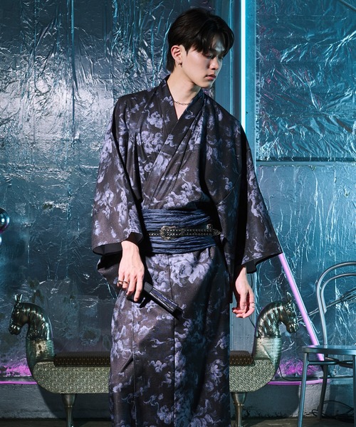 Ellno Loset(エルノロゼット)の「扇子付きアソート浴衣3set【浴衣・兵児帯・扇子】(浴衣・メンズ・ブラック/ダークブルー・SMALL/MEDIUM/LARGE)」の1枚目の写真