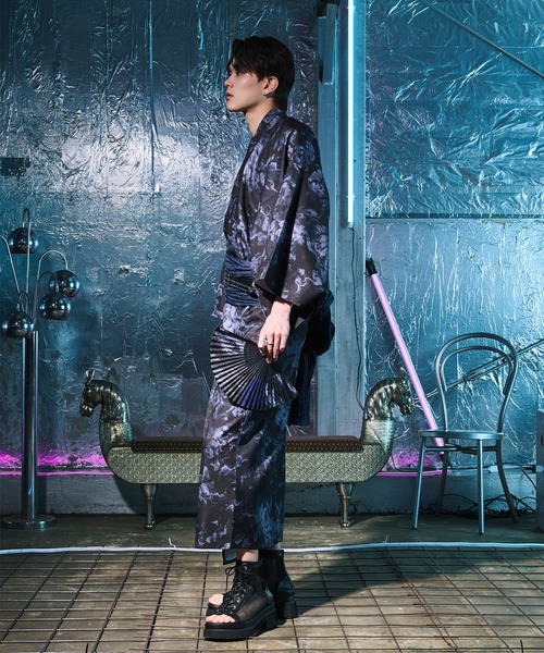 Ellno Loset(エルノロゼット)の「扇子付きアソート浴衣3set【浴衣・兵児帯・扇子】(浴衣・メンズ・ブラック/ダークブルー・SMALL/MEDIUM/LARGE)」の10枚目の写真