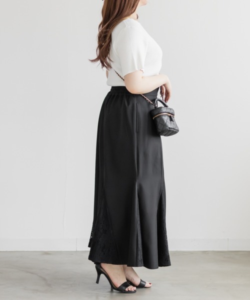 CLETTE(クレット)の「CLETTEオリジナルスカラップVネックリブニット(ニット/セーター・レディース・ミント/オフホワイト/ブラック・3L/LL/4L)」の6枚目の写真