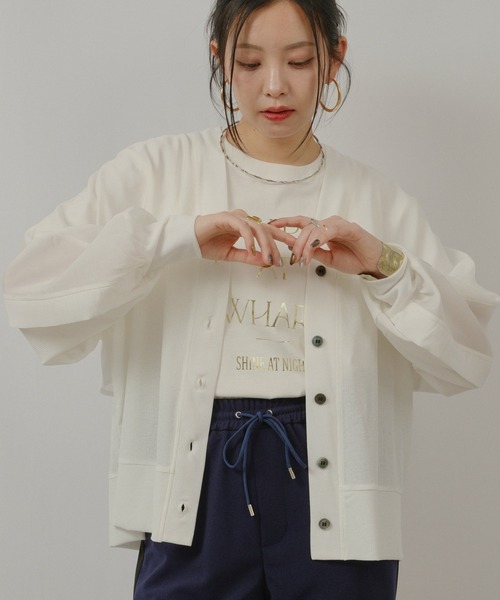 palm RICHE(ポームリシュ)の「異素材バックフリルカーデ(カーディガン/ボレロ・レディース・ブラック/ブルー/オフホワイト・M)」の2枚目の写真