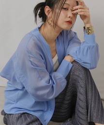 異素材バックフリルカーデ
