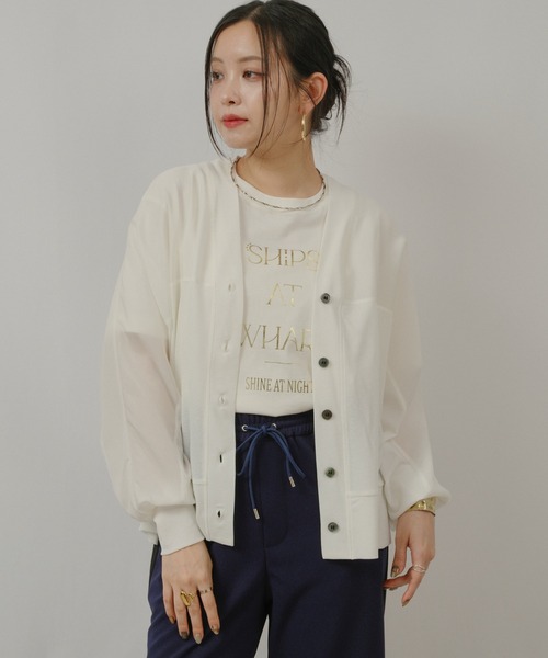 palm RICHE(ポームリシュ)の「異素材バックフリルカーデ(カーディガン/ボレロ・レディース・ブラック/ブルー/オフホワイト・M)」の5枚目の写真