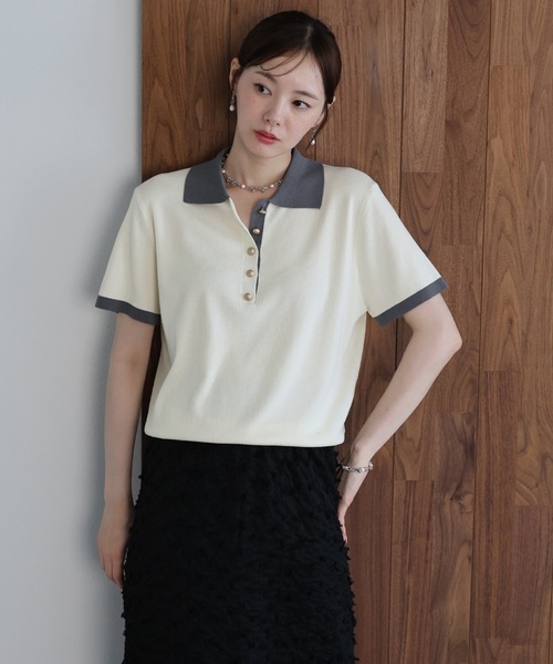 J by blue(ジェイバイブルー)の「《お気に入り1.1万人突破》ゴールドボタン配色ポロネックニット(ニット/セーター・レディース・ブラウン/オフホワイト/ネイビー/ベージュ・MEDIUM)」の21枚目の写真