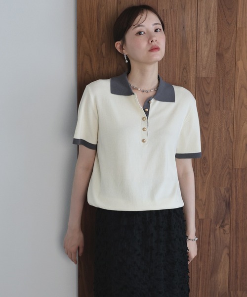 J by blue(ジェイバイブルー)の「《お気に入り1.1万人突破》ゴールドボタン配色ポロネックニット(ニット/セーター・レディース・ブラウン/オフホワイト/ネイビー/ベージュ・MEDIUM)」の22枚目の写真