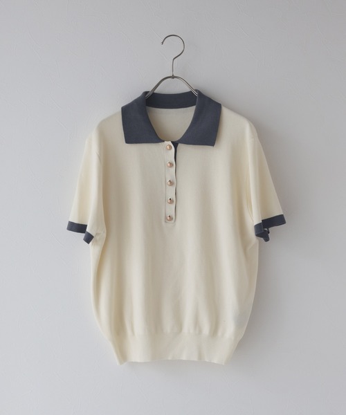 J by blue(ジェイバイブルー)の「《お気に入り1.1万人突破》ゴールドボタン配色ポロネックニット(ニット/セーター・レディース・ブラウン/オフホワイト/ネイビー/ベージュ・MEDIUM)」の11枚目の写真