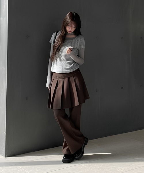center i(センターアイ)の「プリーツスカートレイヤードワイドパンツ(その他パンツ・レディース・ブラウン/ブラック/グレー・FREE)」の1枚目の写真