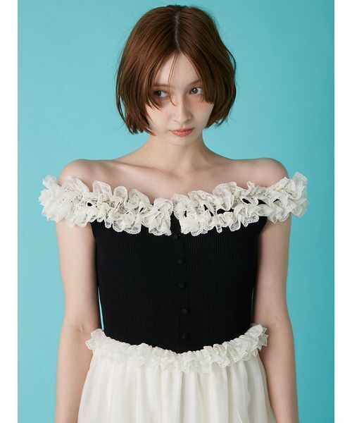 LILY BROWN（リリーブラウン）の「フリルニットドッキングワンピース（ワンピース・レディース・ライトグレー/ブラック/モカ・F）」の12枚目の写真