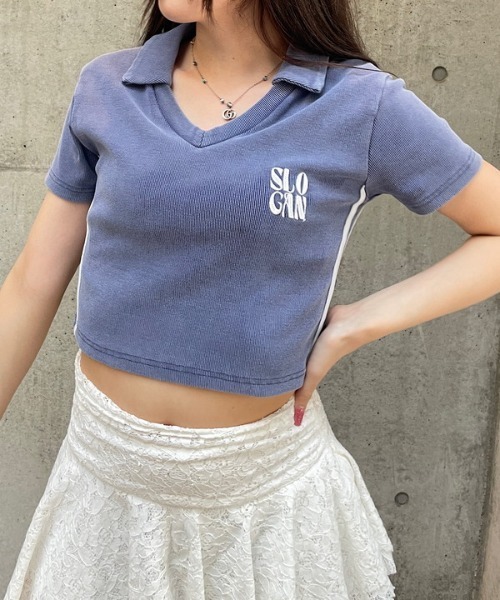 ROGER AND RAW(ロジャーアンドロウ)の「バイカラースキッパーショートトップス(Tシャツ/カットソー・レディース・ブラック/グリーン/ネイビー/レッド・FREE)」の1枚目の写真