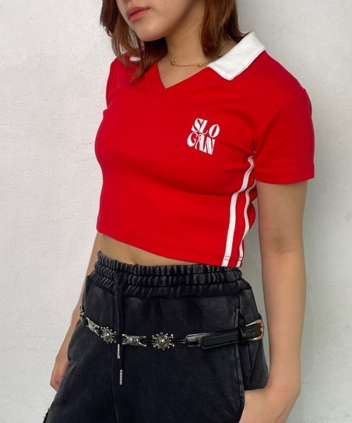 ROGER AND RAW(ロジャーアンドロウ)の「バイカラースキッパーショートトップス(Tシャツ/カットソー・レディース・ブラック/グリーン/ネイビー/レッド・FREE)」の4枚目の写真