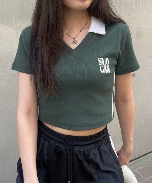 ROGER AND RAW(ロジャーアンドロウ)の「バイカラースキッパーショートトップス(Tシャツ/カットソー・レディース・ブラック/グリーン/ネイビー/レッド・FREE)」の15枚目の写真