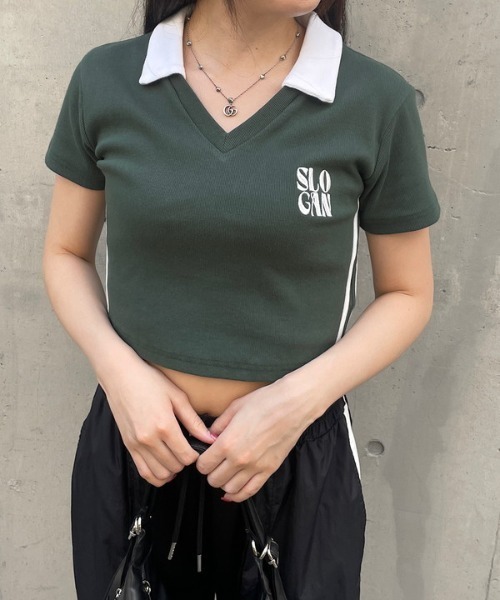 ROGER AND RAW(ロジャーアンドロウ)の「バイカラースキッパーショートトップス(Tシャツ/カットソー・レディース・ブラック/グリーン/ネイビー/レッド・FREE)」の16枚目の写真