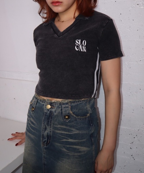 ROGER AND RAW(ロジャーアンドロウ)の「バイカラースキッパーショートトップス(Tシャツ/カットソー・レディース・ブラック/グリーン/ネイビー/レッド・FREE)」の11枚目の写真