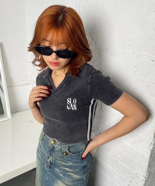 ROGER AND RAW(ロジャーアンドロウ)の「バイカラースキッパーショートトップス(Tシャツ/カットソー・レディース・ブラック/グリーン/ネイビー/レッド・FREE)」の9枚目の写真
