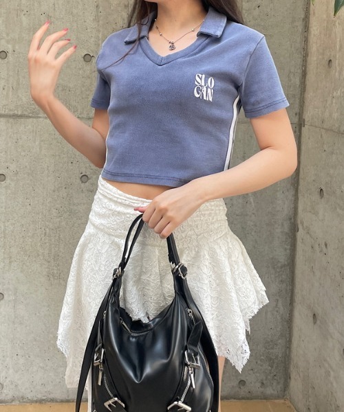 ROGER AND RAW(ロジャーアンドロウ)の「バイカラースキッパーショートトップス(Tシャツ/カットソー・レディース・ブラック/グリーン/ネイビー/レッド・FREE)」の7枚目の写真