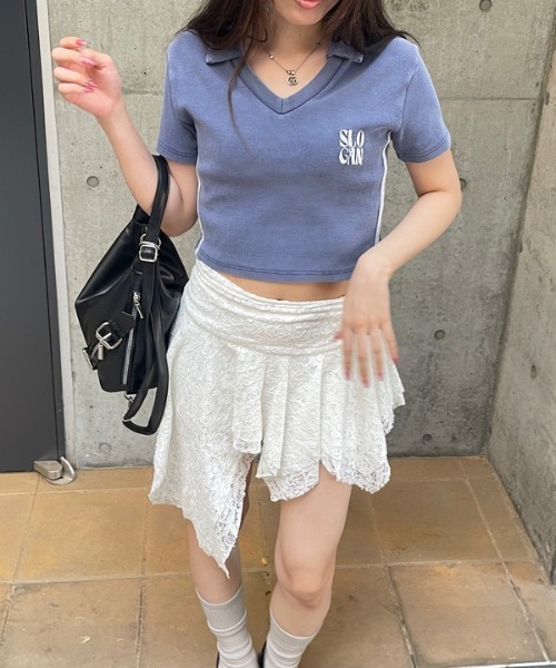 ROGER AND RAW(ロジャーアンドロウ)の「バイカラースキッパーショートトップス(Tシャツ/カットソー・レディース・ブラック/グリーン/ネイビー/レッド・FREE)」の6枚目の写真