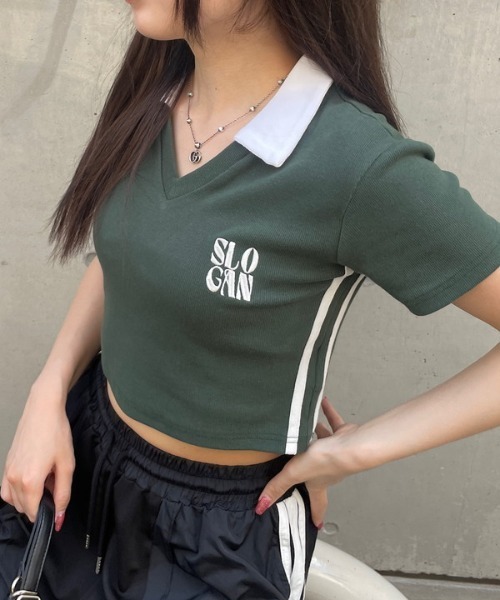 ROGER AND RAW(ロジャーアンドロウ)の「バイカラースキッパーショートトップス(Tシャツ/カットソー・レディース・ブラック/グリーン/ネイビー/レッド・FREE)」の14枚目の写真