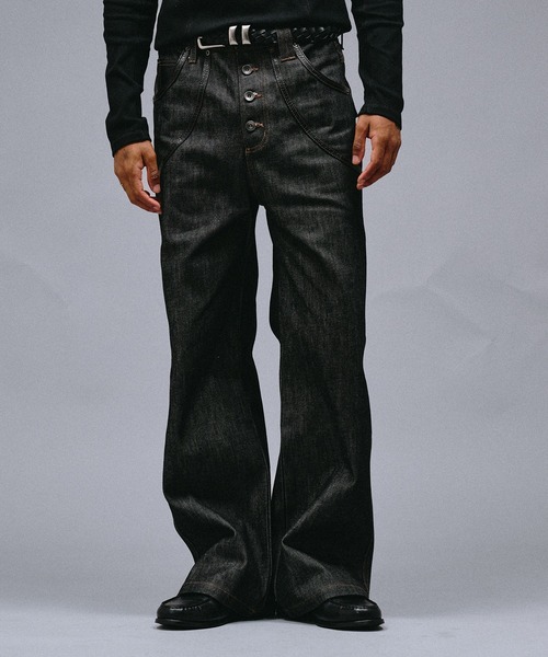 ANDER HUNK(アンダーハンク)の「"KAIHARA" Rigid Wide Straight Denim/”カイハラ”リジットワイドストレートデニム(デニムパンツ・メンズ・ブラック・MEDIUM/SMALL/LARGE)」の2枚目の写真