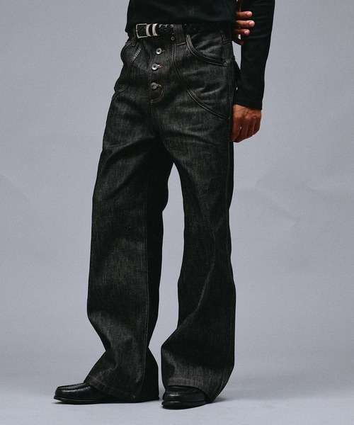 ANDER HUNK(アンダーハンク)の「"KAIHARA" Rigid Wide Straight Denim/”カイハラ”リジットワイドストレートデニム(デニムパンツ・メンズ・ブラック・MEDIUM/SMALL/LARGE)」の3枚目の写真