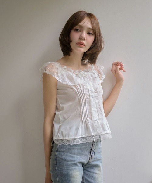 M DOLLY(エムドリー)の「Lace collar ruby tops / レースカラールビートップス(シャツ/ブラウス・レディース・ホワイト・S/M)」の2枚目の写真