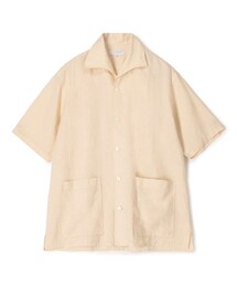 製品染めリネン シャークカラー 半袖オープンシャツ
