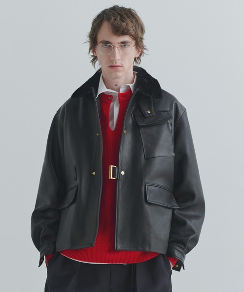 CULLNI(クルニ)の「UK Lamb Leather Tielocken Jacket Detaching Spanish Mouton Collar(カバーオール・メンズ・ブラック・1)」の1枚目の写真