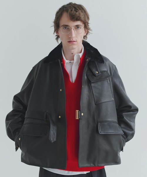 CULLNI(クルニ)の「UK Lamb Leather Tielocken Jacket Detaching Spanish Mouton Collar(カバーオール・メンズ・ブラック・1)」の13枚目の写真