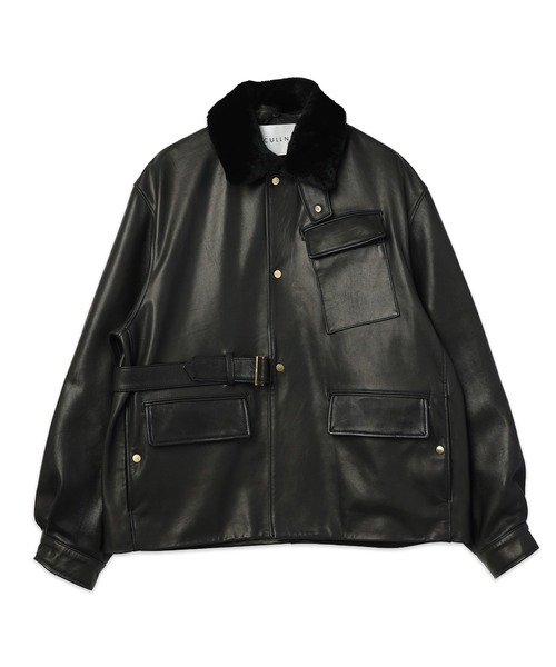 CULLNI(クルニ)の「UK Lamb Leather Tielocken Jacket Detaching Spanish Mouton Collar(カバーオール・メンズ・ブラック・1)」の15枚目の写真