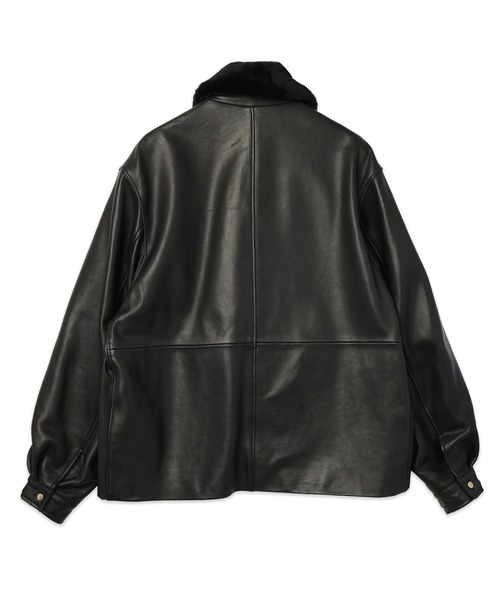 CULLNI(クルニ)の「UK Lamb Leather Tielocken Jacket Detaching Spanish Mouton Collar(カバーオール・メンズ・ブラック・1)」の2枚目の写真