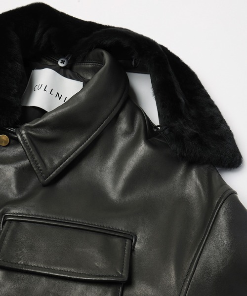 CULLNI(クルニ)の「UK Lamb Leather Tielocken Jacket Detaching Spanish Mouton Collar(カバーオール・メンズ・ブラック・1)」の6枚目の写真