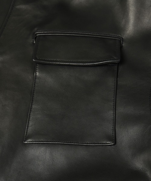 CULLNI(クルニ)の「UK Lamb Leather Tielocken Jacket Detaching Spanish Mouton Collar(カバーオール・メンズ・ブラック・1)」の7枚目の写真