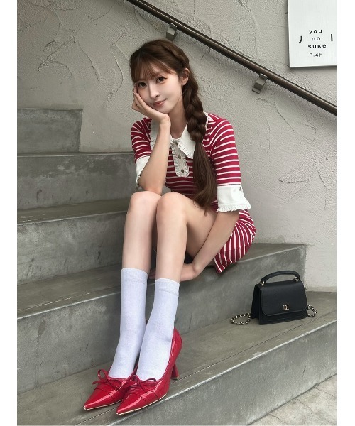 AmeliaMoi(アメリアモワ)の「レトロボーダーミニワンピース(ワンピース・レディース・グレー/ネイビー/ピンク/レッド・FREE)」の11枚目の写真