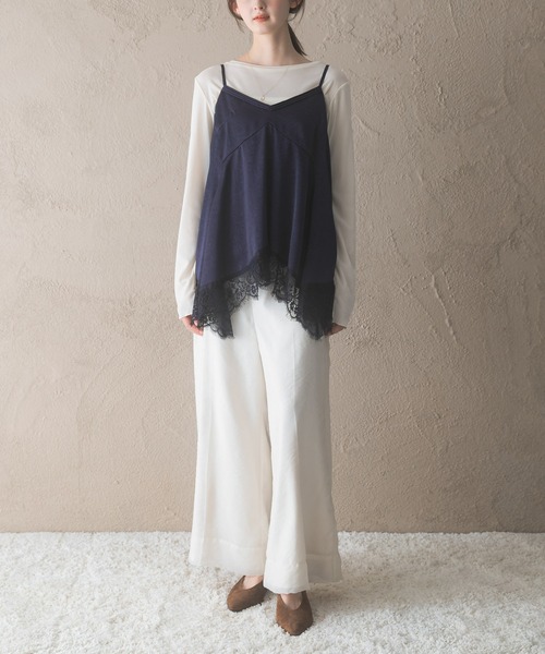 URBAN RESEARCH ROSSO WOMEN（アーバンリサーチ　ロッソ）の「レースヘムデザインサテンキャミソール（キャミソール・レディース・アイボリー/ネイビー・FREE）」の8枚目の写真