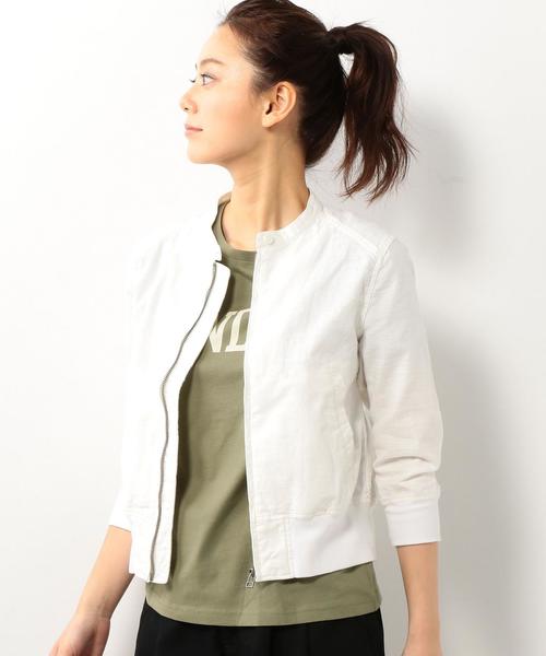 coen(コーエン)の「コットンリネンショートブルゾン(ブルゾン・レディース・ホワイト/オリーブ・LARGE/MEDIUM)」の2枚目の写真