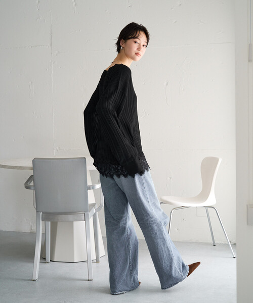 FREAK'S STORE(フリークスストア)の「限定展開 レース ドッキング Vネック ロングスリーブ トップス(Tシャツ/カットソー・レディース・オフホワイト/グレー/ブラック/ブラウン系その他・フリ-)」の10枚目の写真