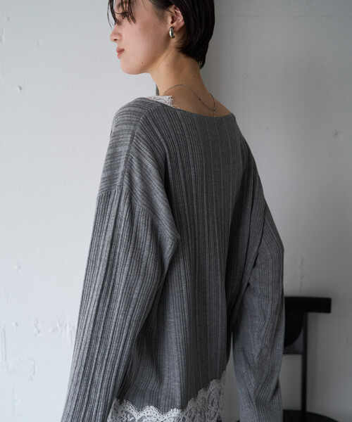 FREAK'S STORE(フリークスストア)の「限定展開 レース ドッキング Vネック ロングスリーブ トップス(Tシャツ/カットソー・レディース・オフホワイト/グレー/ブラック/ブラウン系その他・フリ-)」の15枚目の写真