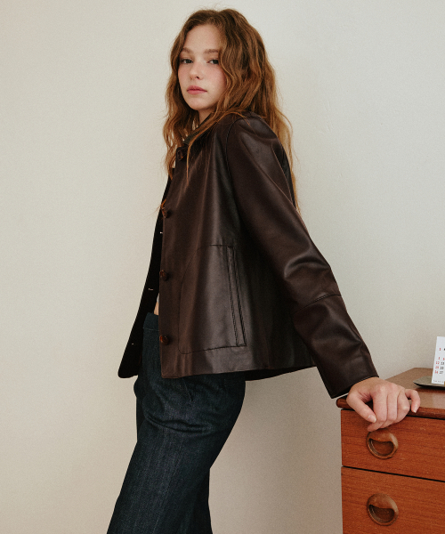 LEFTSEOUL（レフトソウル）の「ラムスキンベーシックジャケット[ブラウン]（ライダースジャケット・レディース・その他・MEDIUM/SMALL）」の3枚目の写真