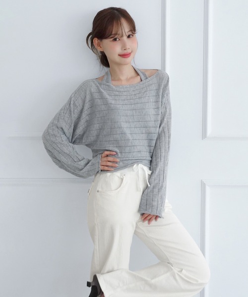 by muni:r(バイ ムニール)の「レイヤードシアーニットセット/2026 AW COLLECTION(ニット/セーター・レディース・グレー/ベージュ/チャコール・FREE)」の4枚目の写真