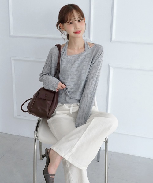 by muni:r(バイ ムニール)の「レイヤードシアーニットセット/2026 AW COLLECTION(ニット/セーター・レディース・グレー/ベージュ/チャコール・FREE)」の11枚目の写真
