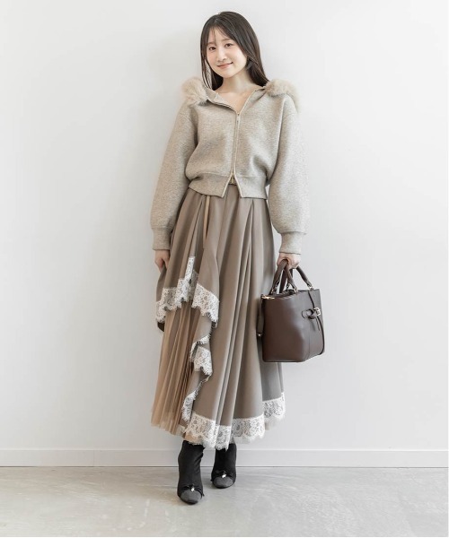 RANDA（ランダ）の「アシンメトリーレーストリムスカート（スカート・レディース・グレー/グレイッシュベージュ/チェック・0/1）」の17枚目の写真