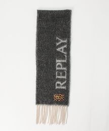REPLAY（リプレイ）の「レオパードロゴパッチ フリンジニットマフラー（マフラー）」